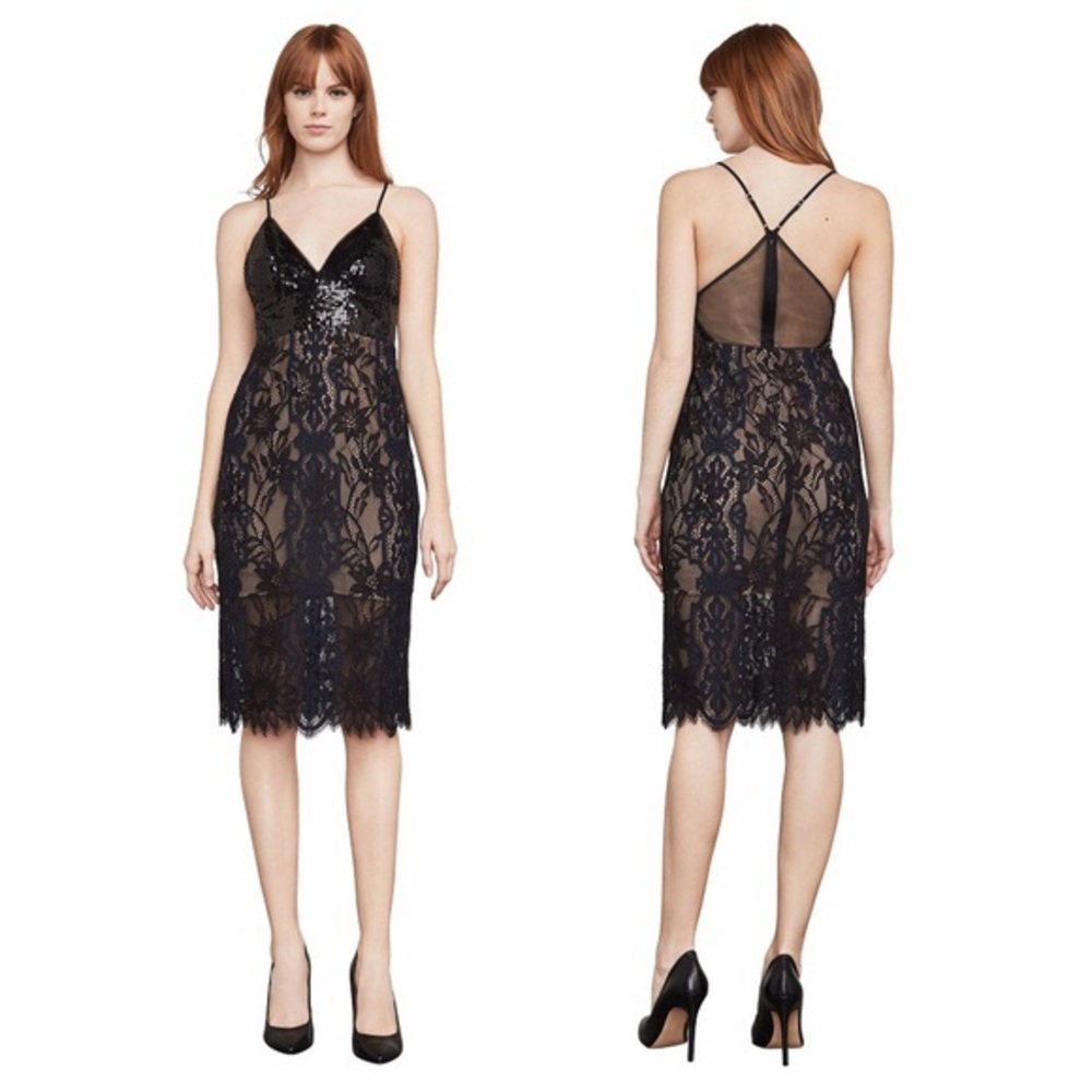NWT BCBGMaxAzria Elvita Sequin-trim Lace dress 0